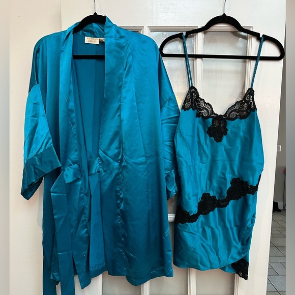 Vintage Victoria’s Secret Gold Label Teddy & Robe Set Size Medium M Ocean Blue - Picture 15 of 15